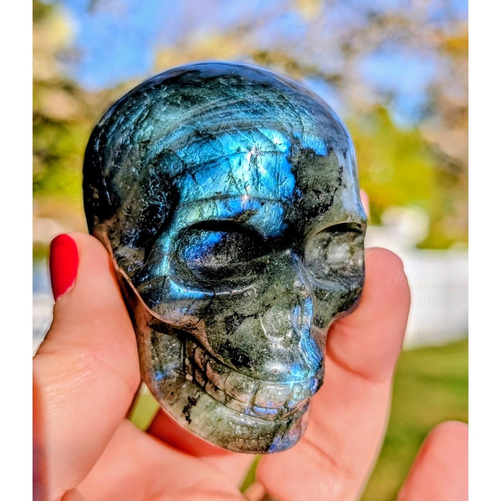 Labradorite Crystal Skull Carving • Blue Flash Polished Gemstone Skull • 9.5 oz